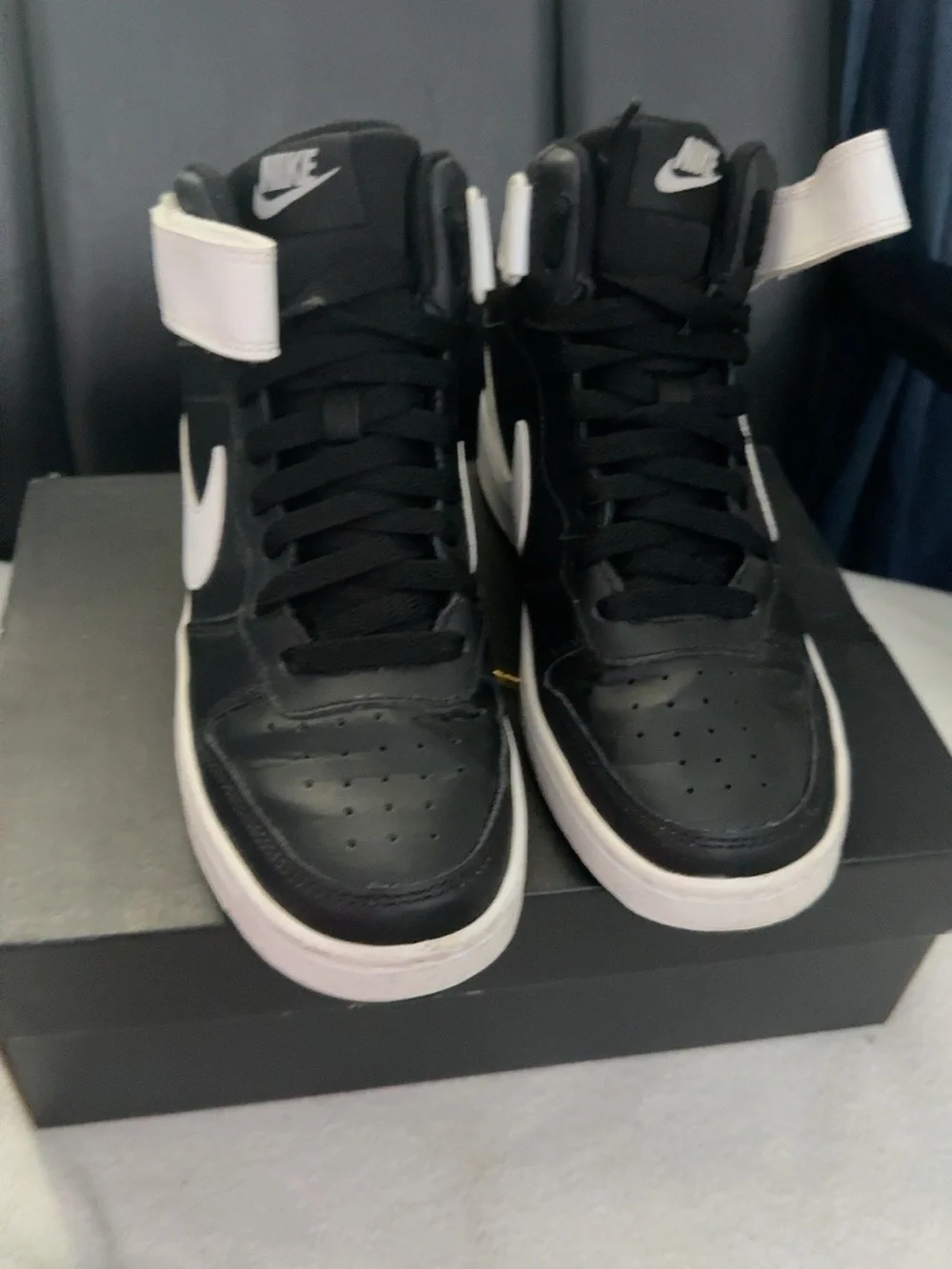 Nike Kids Black and White High-Top Sneakers with Strap